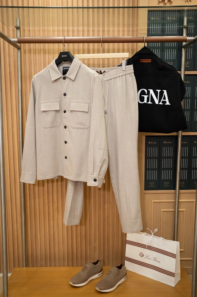 طقم كشمير فاخر من زيانيا (Zegna Oasi Cashmere Overshirt & Trousers Set)