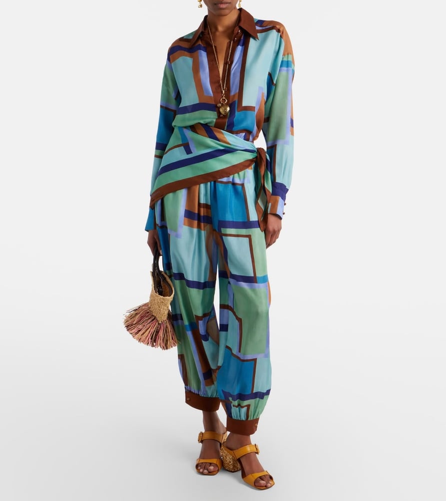 طقم "زيمرمان" الحريري بنقشة هندسية (Zimmermann Geometric Silk Set)