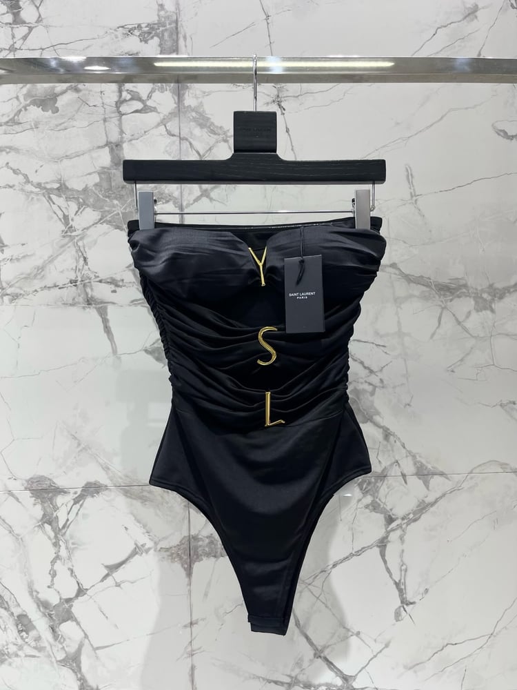 بودي سوت "سان لوران" بحروف YSL الذهبية (Saint Laurent YSL Logo Bodysuit)