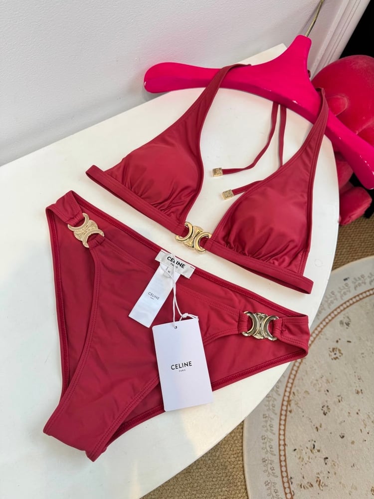 مايوه بيكيني نسائي فاخر مزين بالحلي الذهبية من سيلين (Celine Gold-Hardware Luxury Bikini)