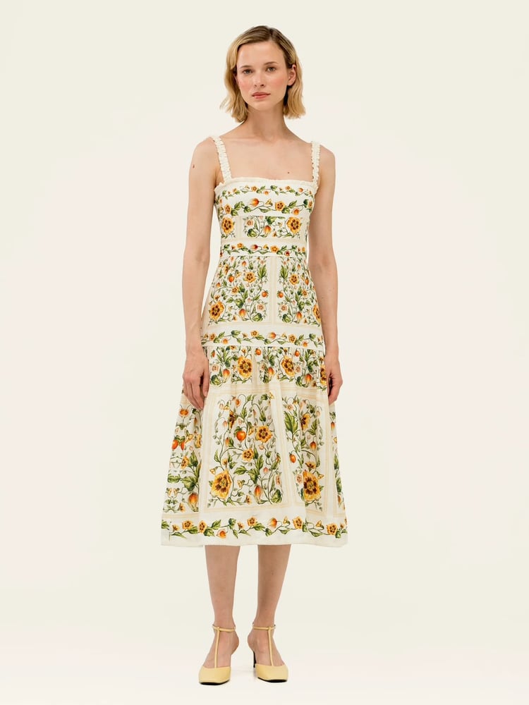فستان "أغوا بينديتا" الماكسي بنقشة الزهور النباتية (Agua Bendita Floral Botanical Maxi Dress)
