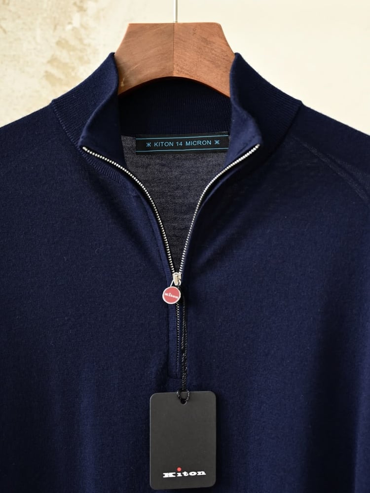 سترة كيتون الرجالية المحبوكة بنصف سحاب (Kiton 14 Micron Wool Half-Zip Pullover)