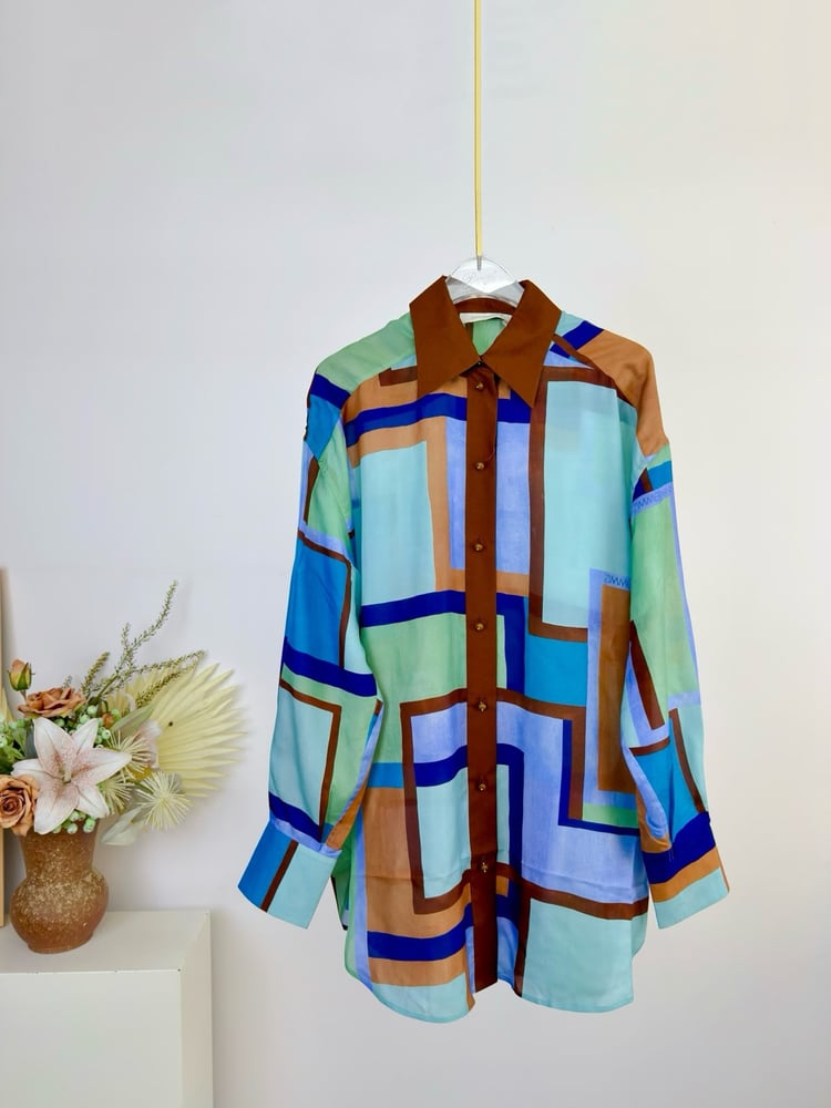 طقم "زيمرمان" الحريري بنقشة هندسية (Zimmermann Geometric Silk Set)