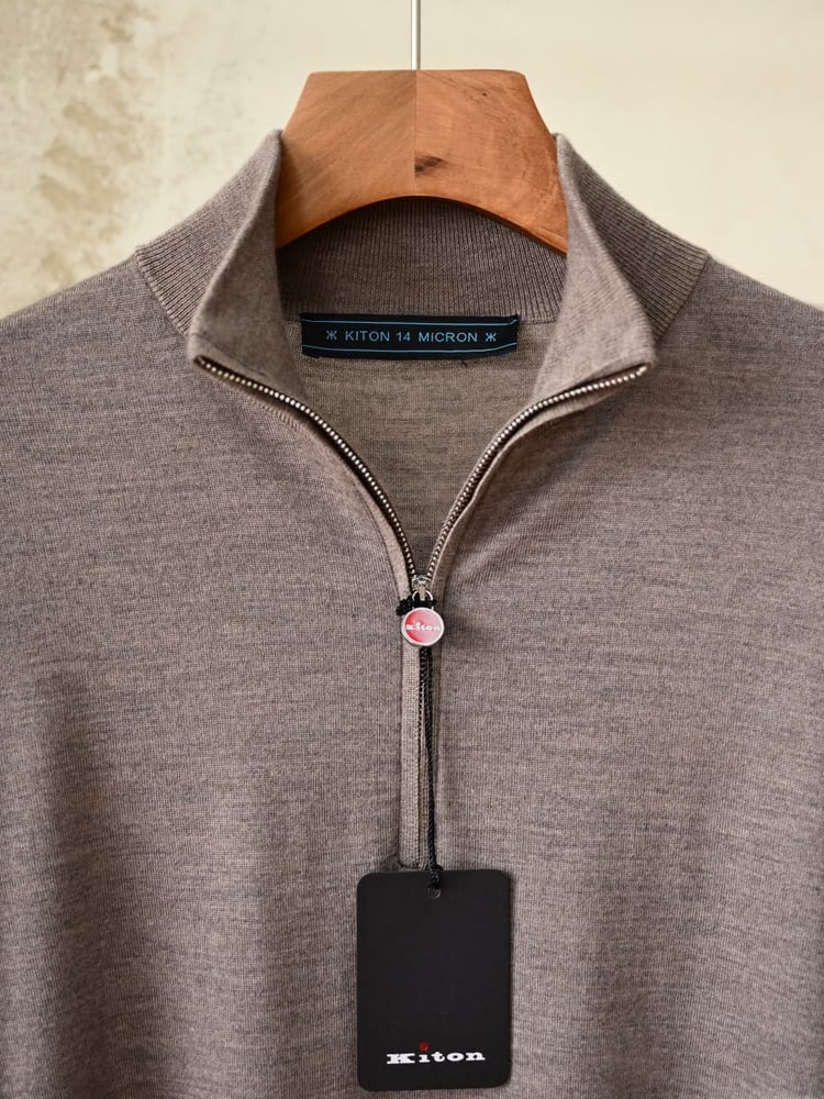 سترة كيتون الرجالية المحبوكة بنصف سحاب (Kiton 14 Micron Wool Half-Zip Pullover)