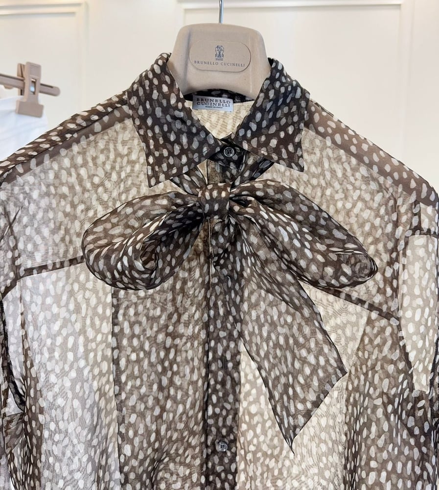 قميص "برونيلو كوتشينيلي" الشفاف بنقوش مميزة (Brunello Cucinelli Printed Sheer Shirt)