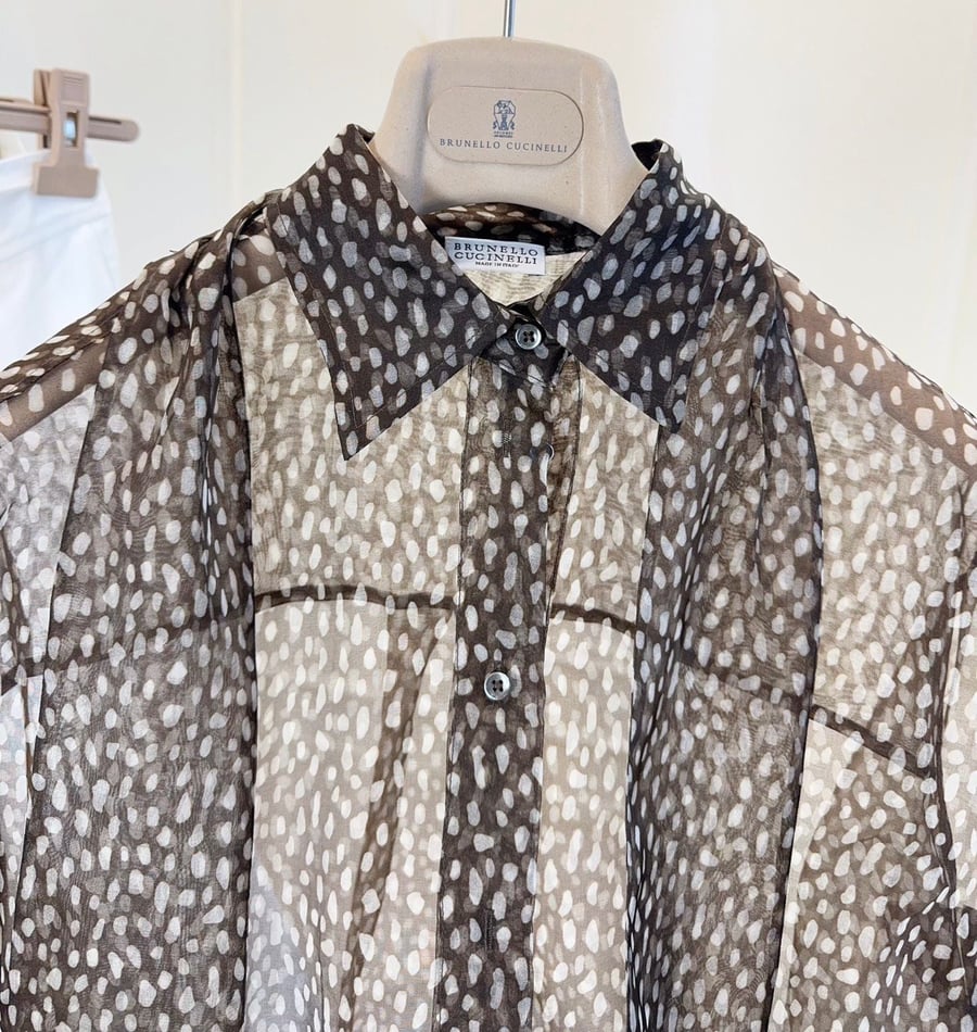 قميص "برونيلو كوتشينيلي" الشفاف بنقوش مميزة (Brunello Cucinelli Printed Sheer Shirt)