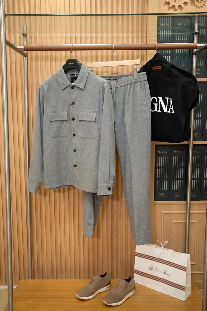 طقم كشمير فاخر من زيانيا (Zegna Cashmere Overshirt & Trousers Set)