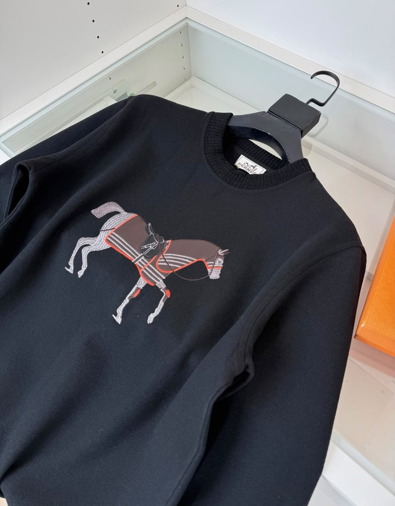 سويت شيرت هيرميس الفاخر بتطريز الحصان الكامل (Hermes Full Horse Embroidered Sweatshirt)