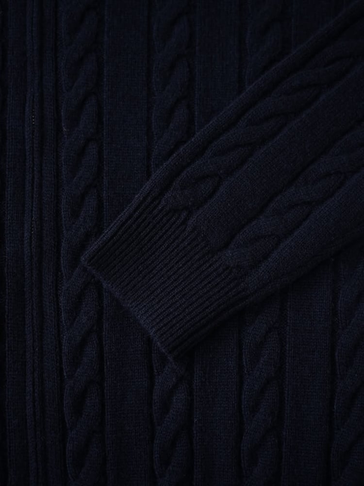 سترة لورو بيانا الرجالية الفاخرة المحبوكة بسحاب (Loro Piana Cable-Knit Zip Cardigan / Sweater)