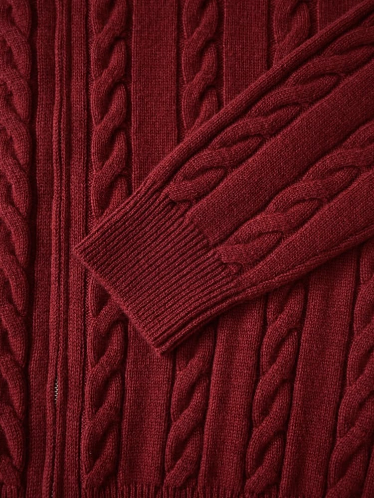 سترة لورو بيانا الرجالية الفاخرة المحبوكة بسحاب (Loro Piana Cable-Knit Zip Cardigan / Sweater)