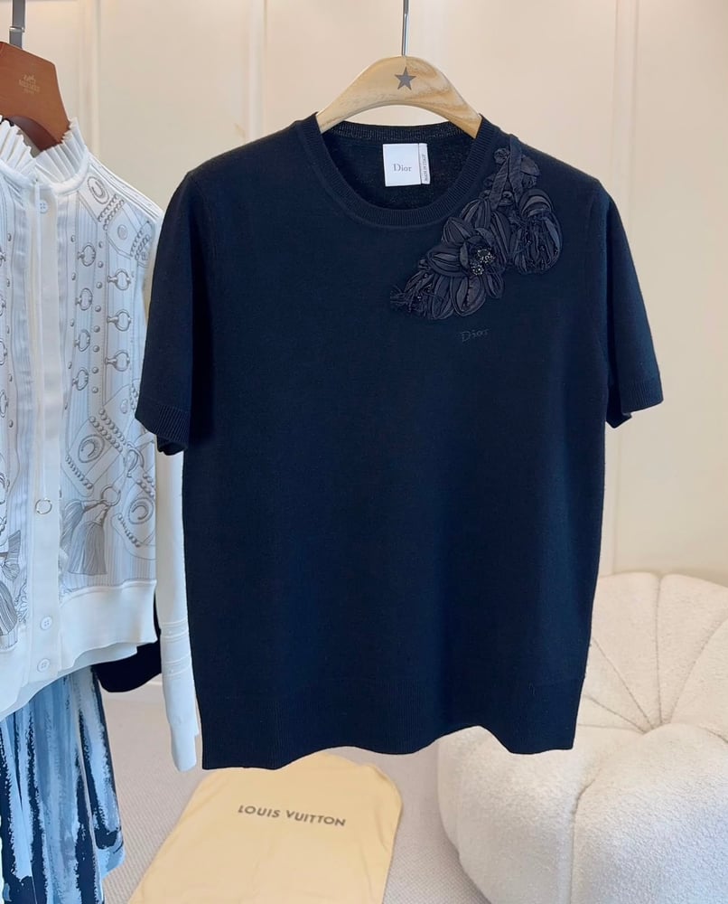 تيشيرت ديور (Dior) النسائي الأنيق المزود بتطريز الزهور
