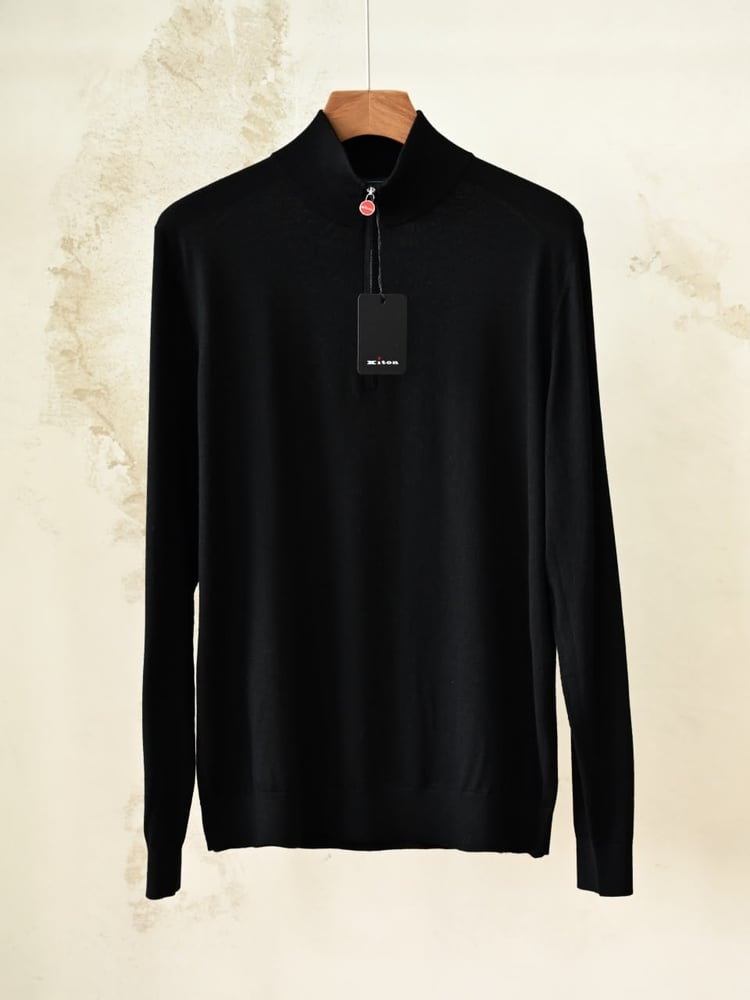 سترة كيتون الرجالية المحبوكة بنصف سحاب (Kiton 14 Micron Wool Half-Zip Pullover)