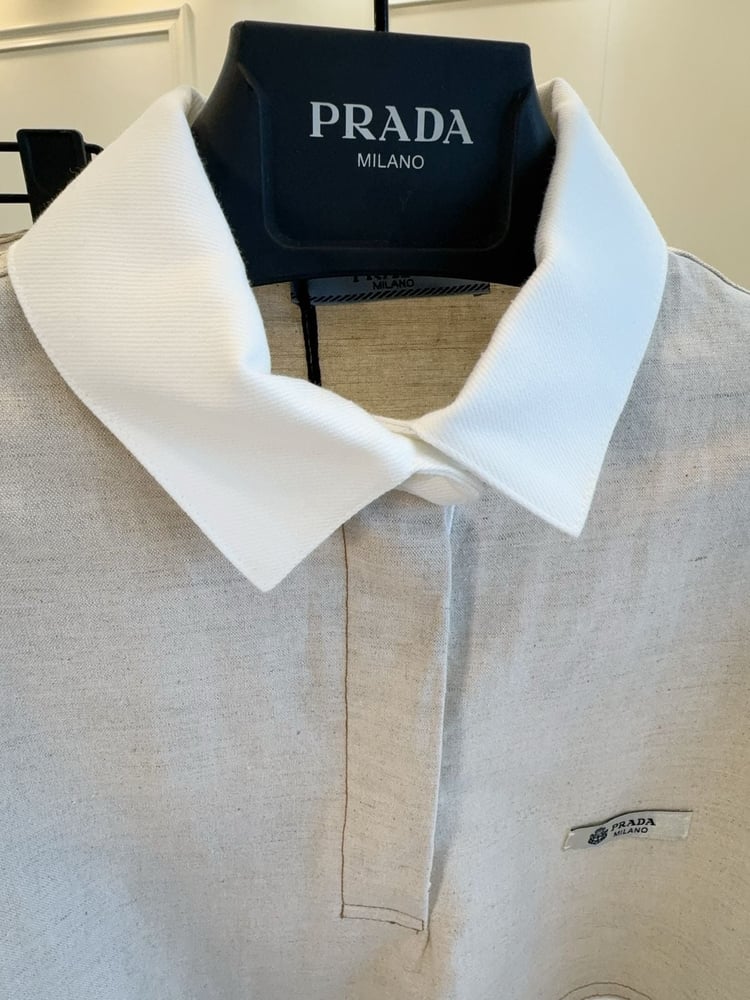 طقم شورت وقميص بول بولو كتان فاخر من برادا (Prada)