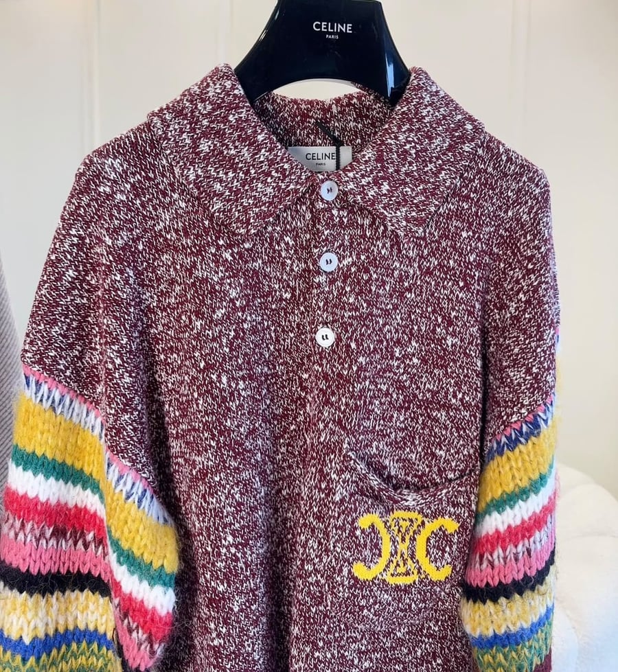 سترة سيلين النسائية المحبوكة بأكمام مخططة ملونة (Celine Striped-Sleeve Knit Pullover)