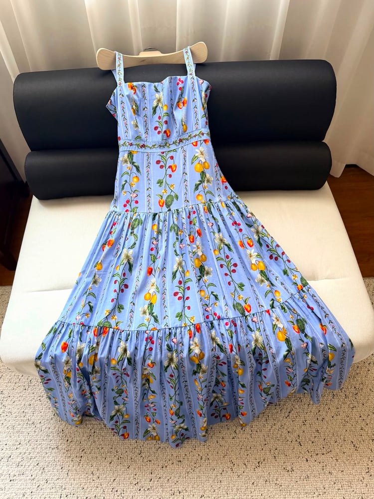 فستان "أغوا بينديتا" الماكسي بنقشة الفواكه والزهور (Agua Bendita Floral & Fruit Maxi Dress)