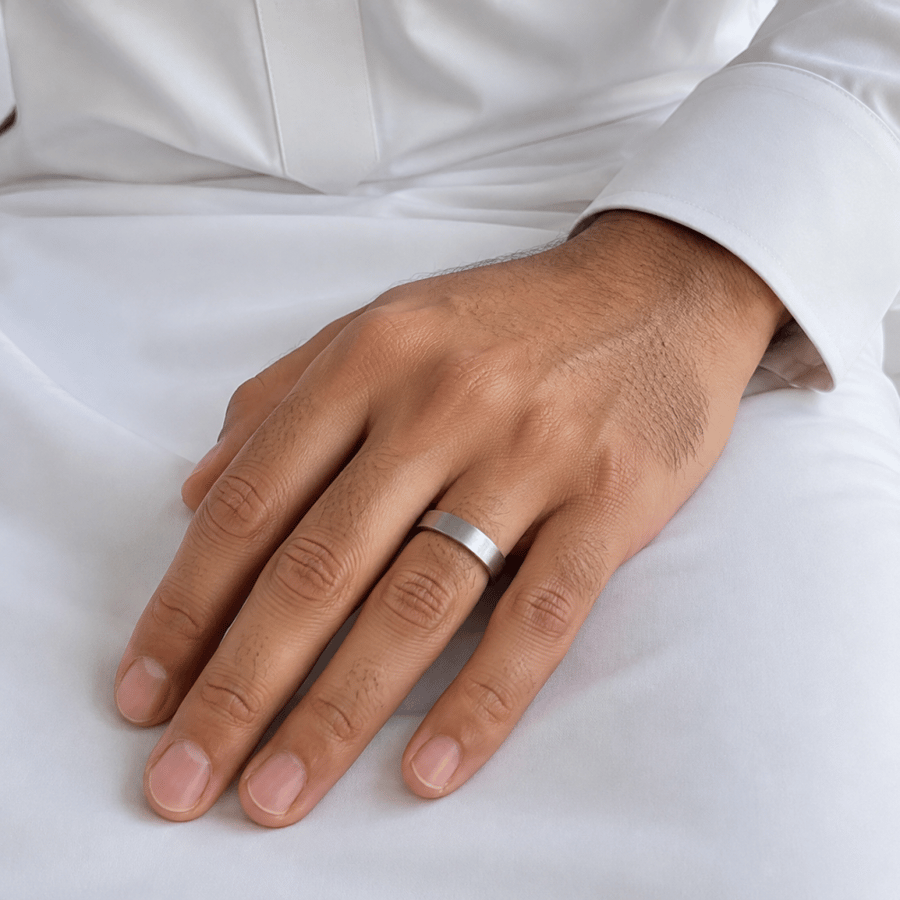 خاتم دبله رجالي ملمس فضي مطفي فضة عيار 925
