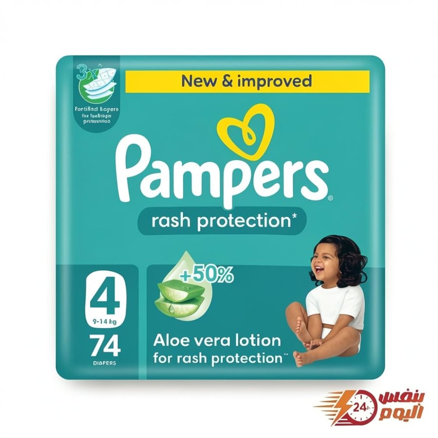 Pampers Rash Protection Taped Diapers Size 4 (9–14 kg) Giant Pack – 74 Diapers