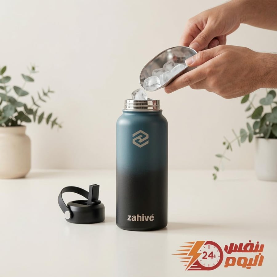 Zahive Insulated Stainless Steel Water Bottle with Straw 1000ml – Blue/Black
