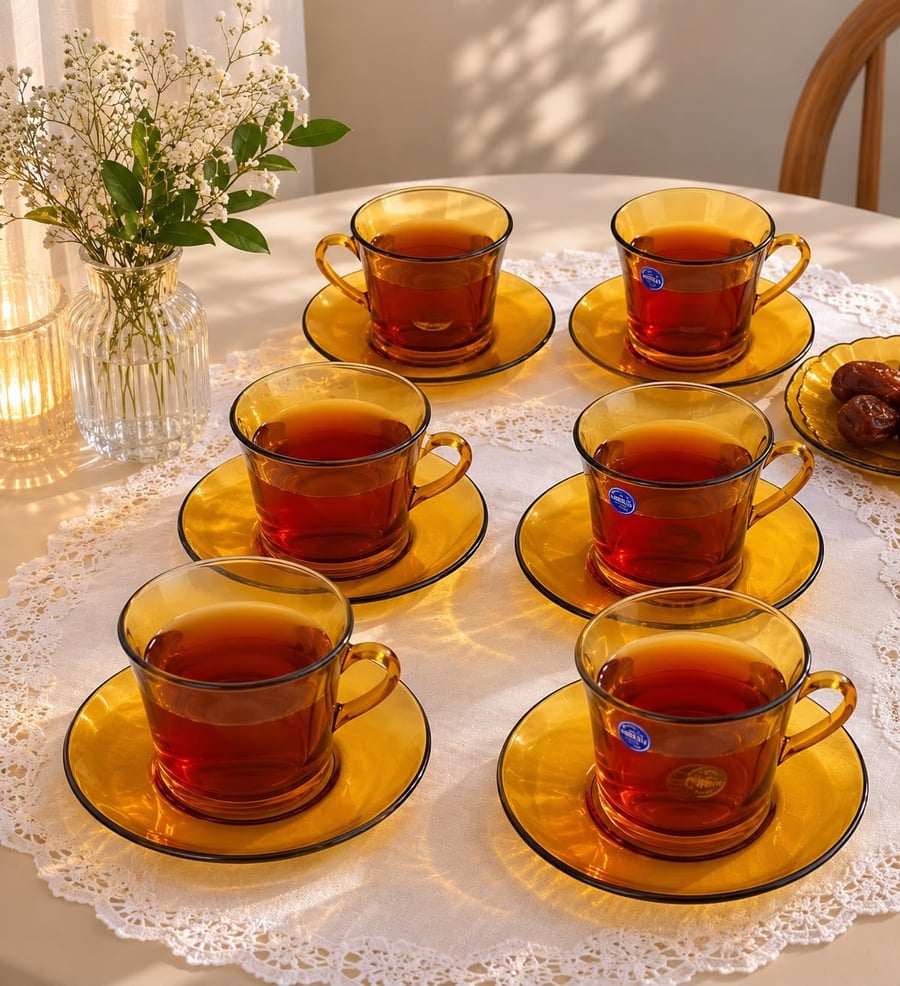طقم كاسات عسلي معا صحن