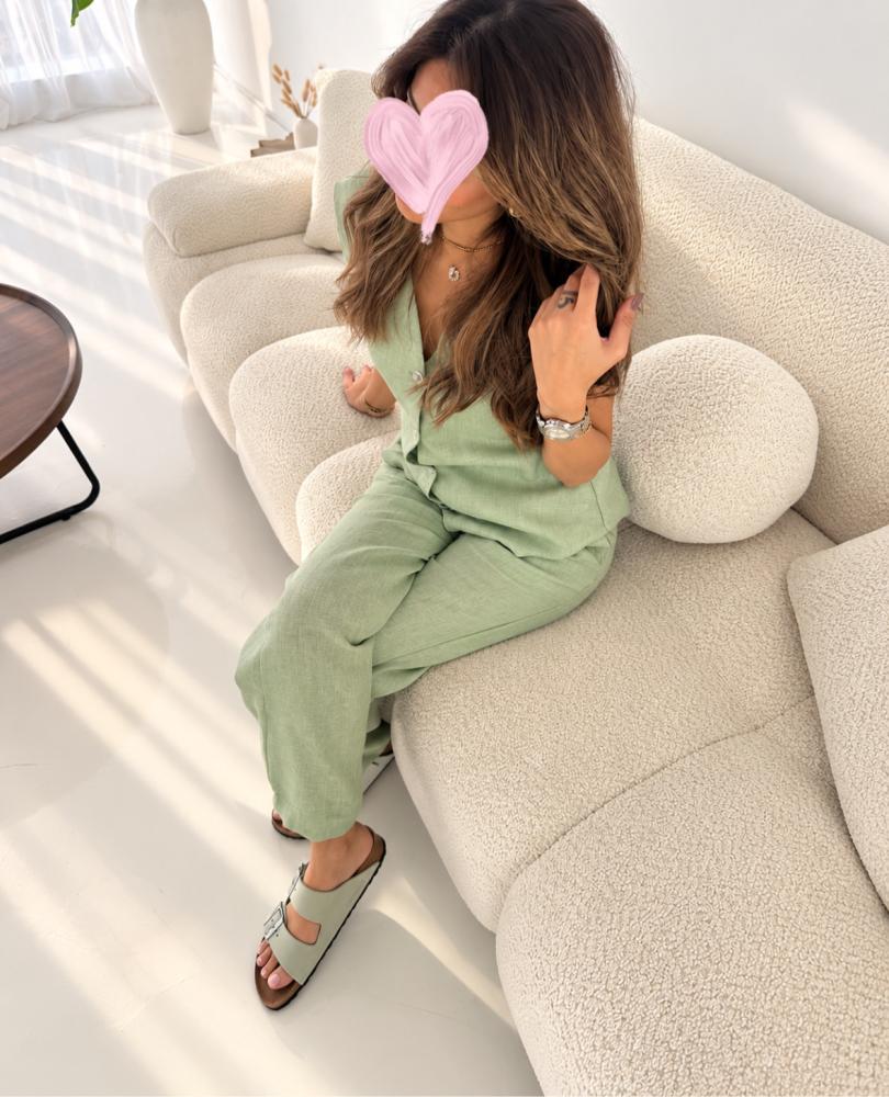 Sage Green Linen Vest Set