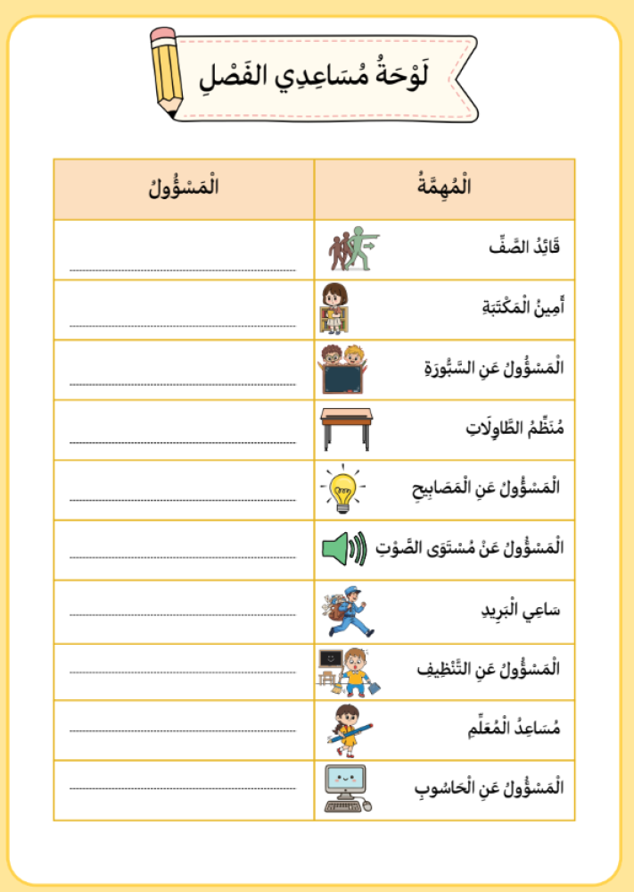 لوحة مساعدي الفصل