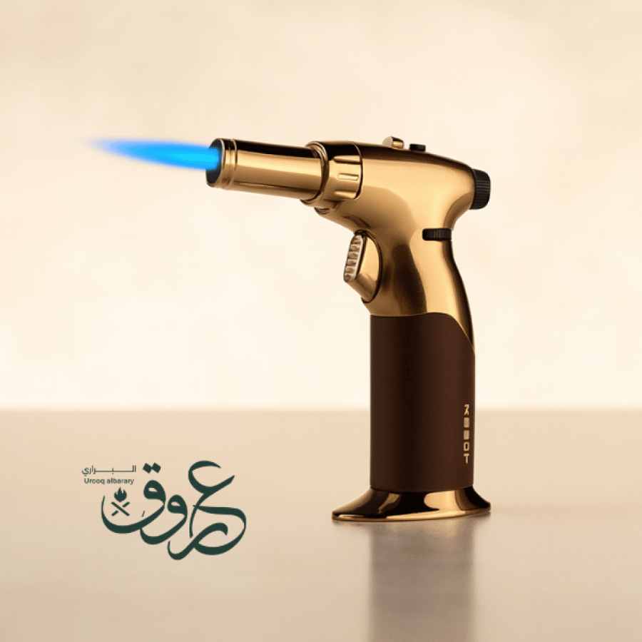 ولاعة فحم غاز بوتان مقاومة للرياح للشواء والطهي-XT-75 لون ذهبي