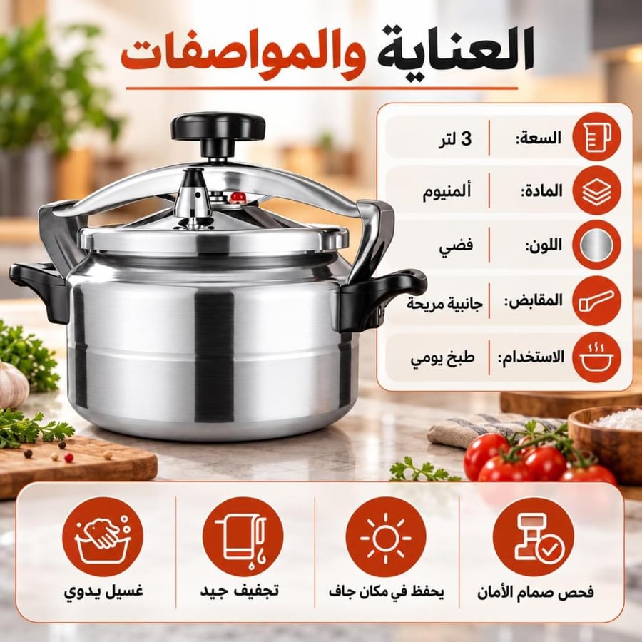 قدر ضغط ألمنيوم للرحلات والكشتات سعة 3 لتر