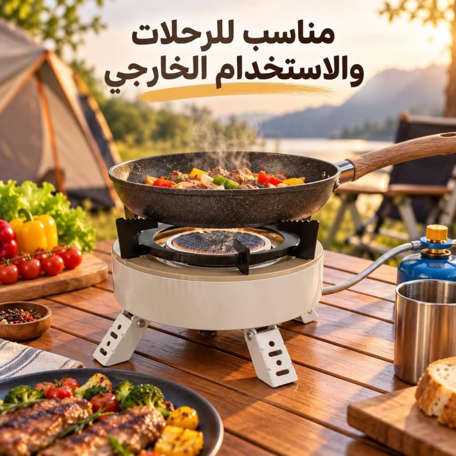 موقد غاز للرحلات و التخييم بقوة 2800 واط مقاوم للرياح مع لي غاز 60 سم