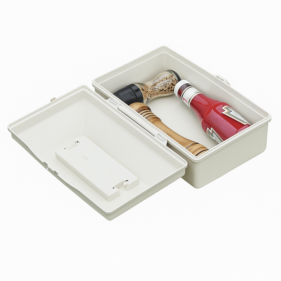 Empty plastic toolbox for camping, portable, and versatile / beige color