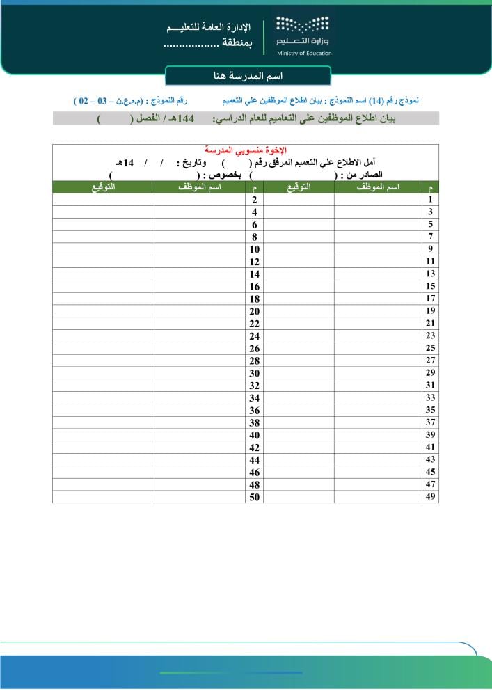 بيان اطلاع الموظفين علي التعميم