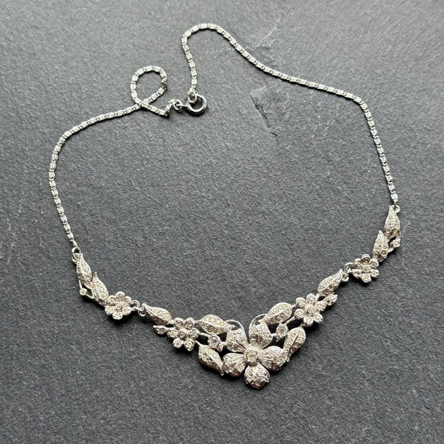 Vintage Floral Rhinestone Necklace