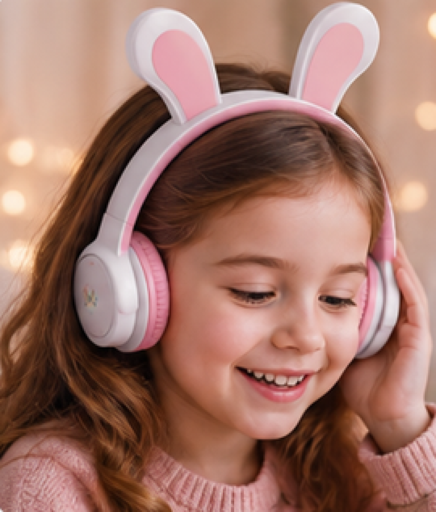 سماعة أطفال Rabbit SAZ-D05 بأذني أرنب – وردي وابيض