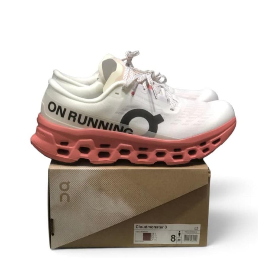حذاء اون راننج كلاود مونستر On Running Cloudmonster 3) 3) ابيض مع وردي مرجاني للجنسين