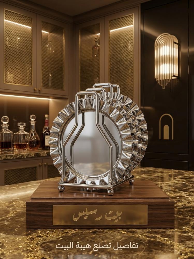 طقم صحون تقديم ستيل مع حامل معدني (7 قطع)