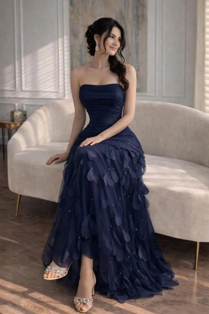 Luxury party dress in dark navy blue