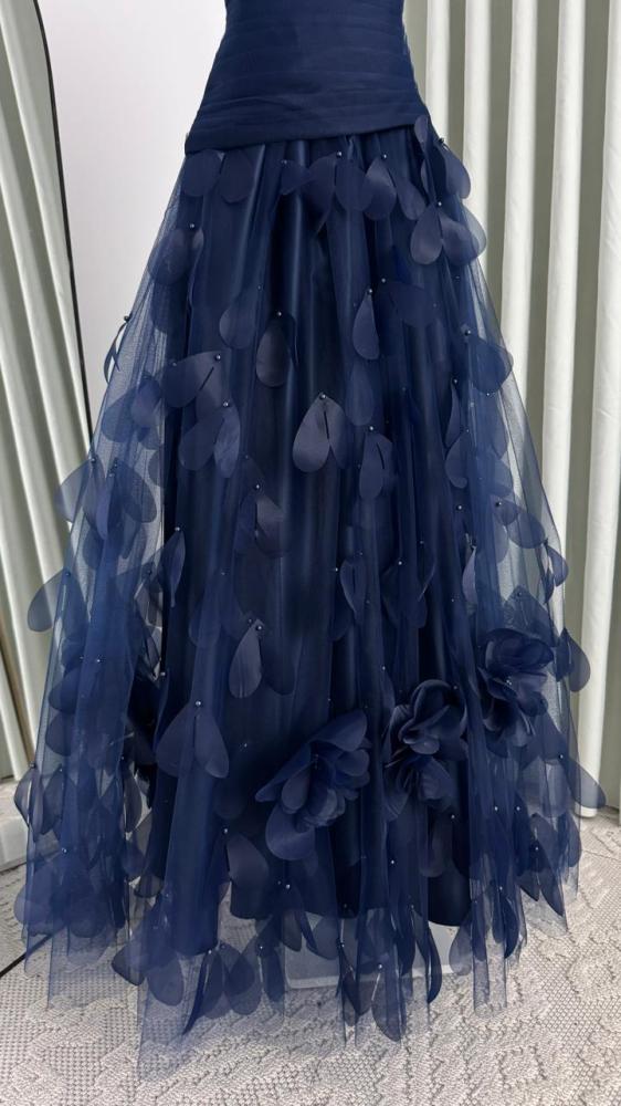 Luxury party dress in dark navy blue