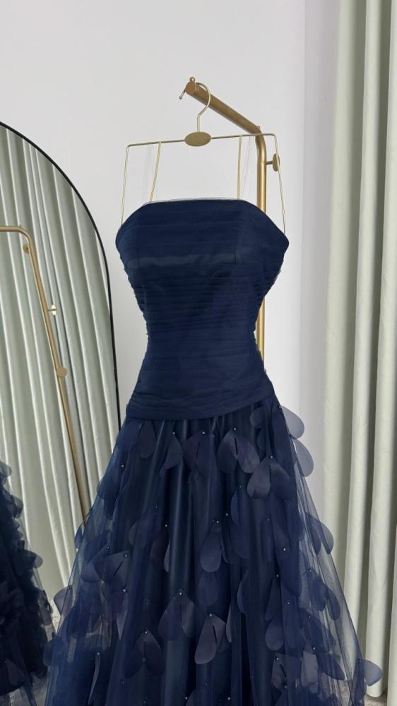 Luxury party dress in dark navy blue