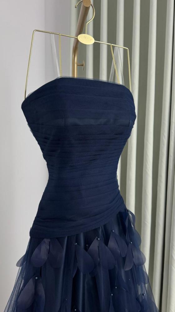 Luxury party dress in dark navy blue