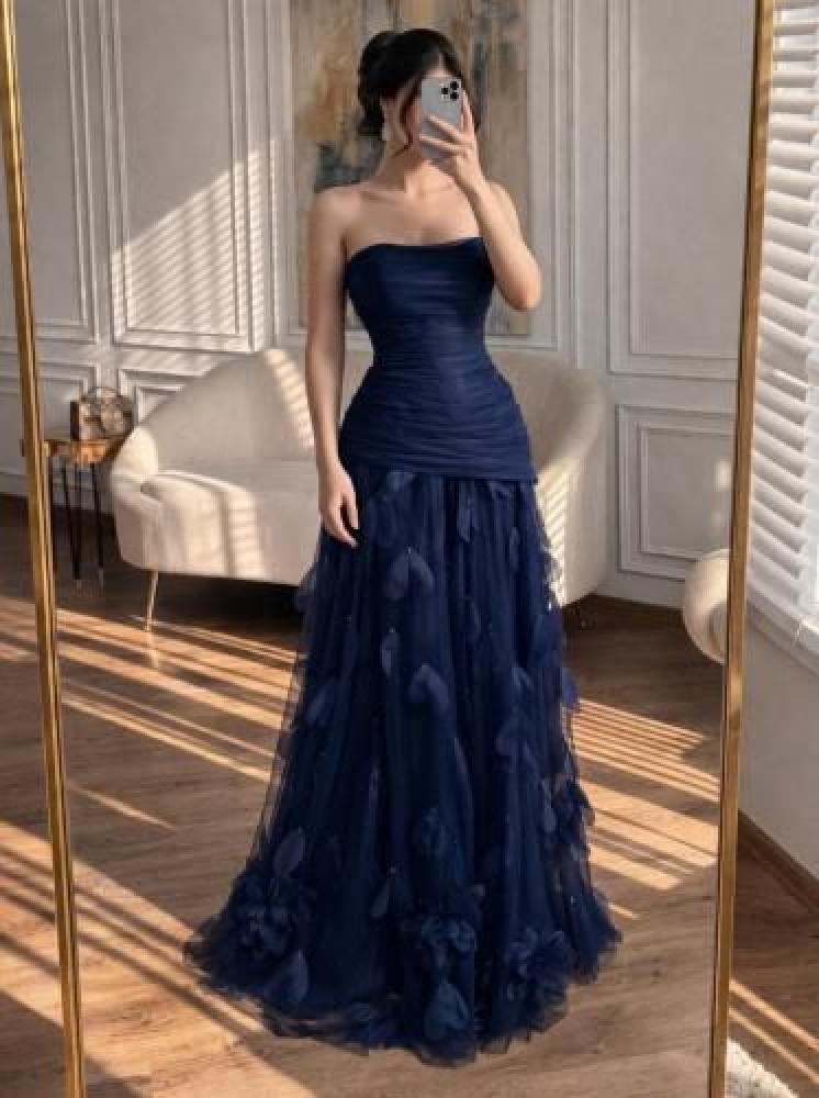 Luxury party dress in dark navy blue