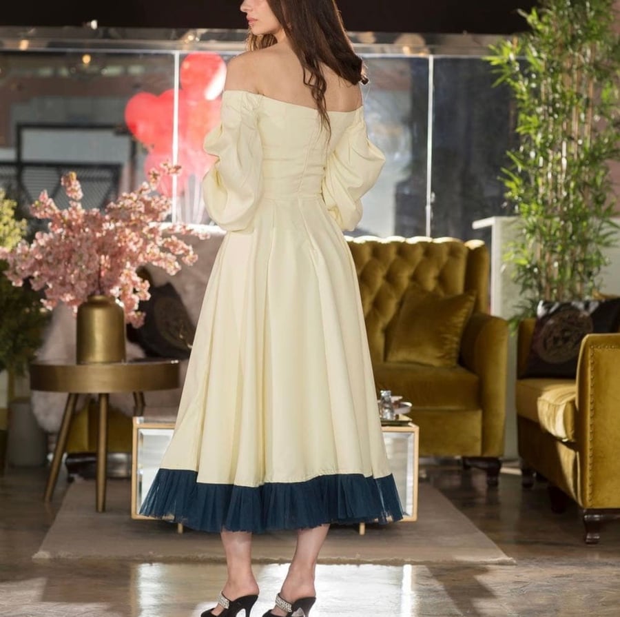 Yellow dress with blue tulle