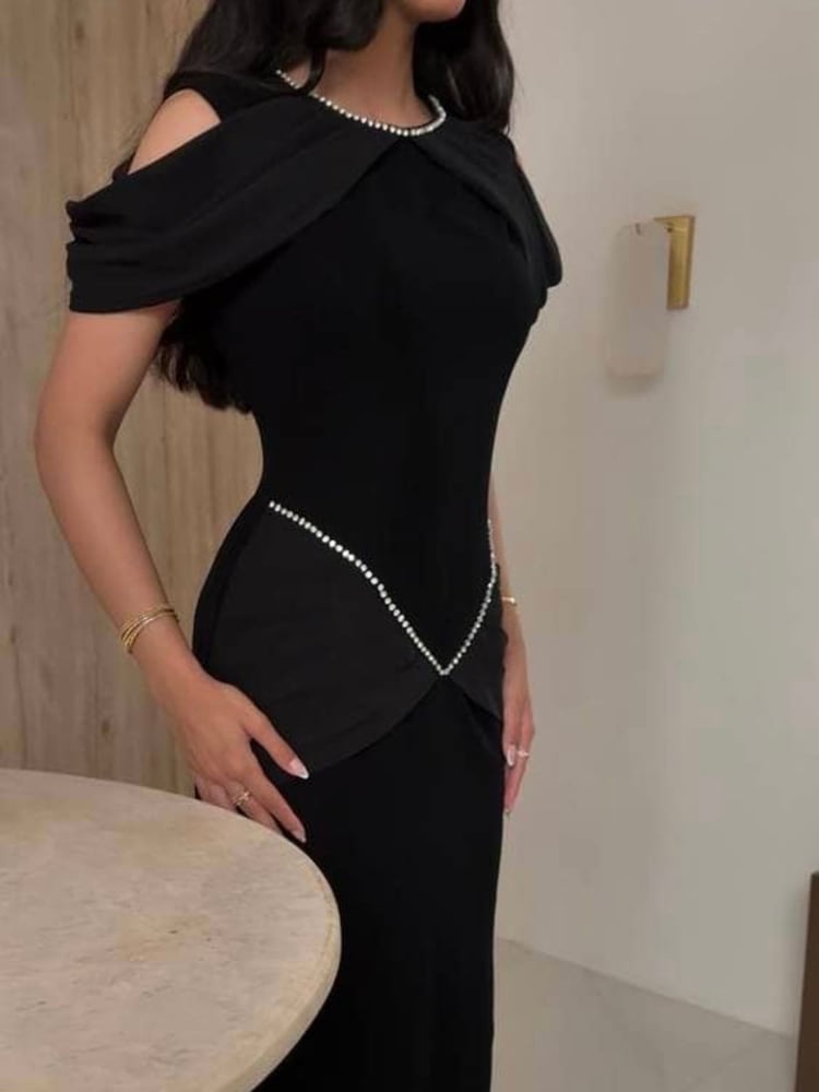 Black dress decorated with crystal