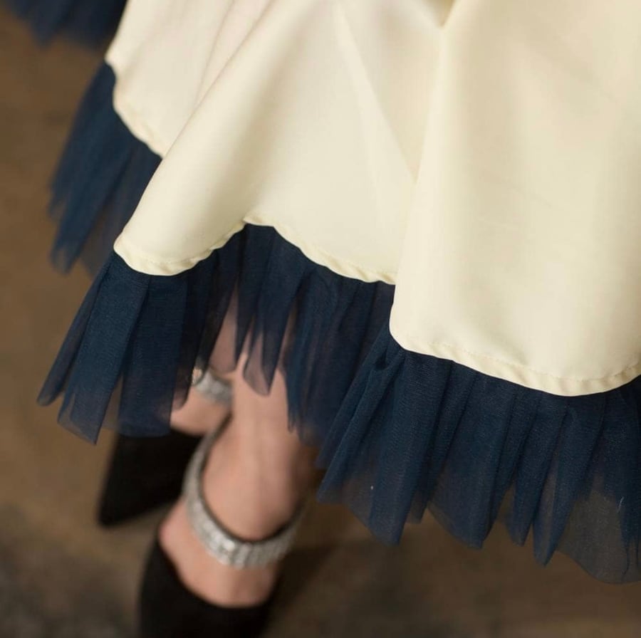 Yellow dress with blue tulle