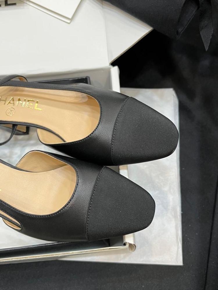 Chanel Black Leather CC Slingback D'orsay Pumps