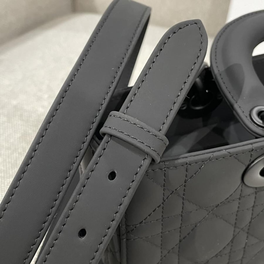 Medium Lady D-Joy Bag Ultramatte Black Cannage Calfskin