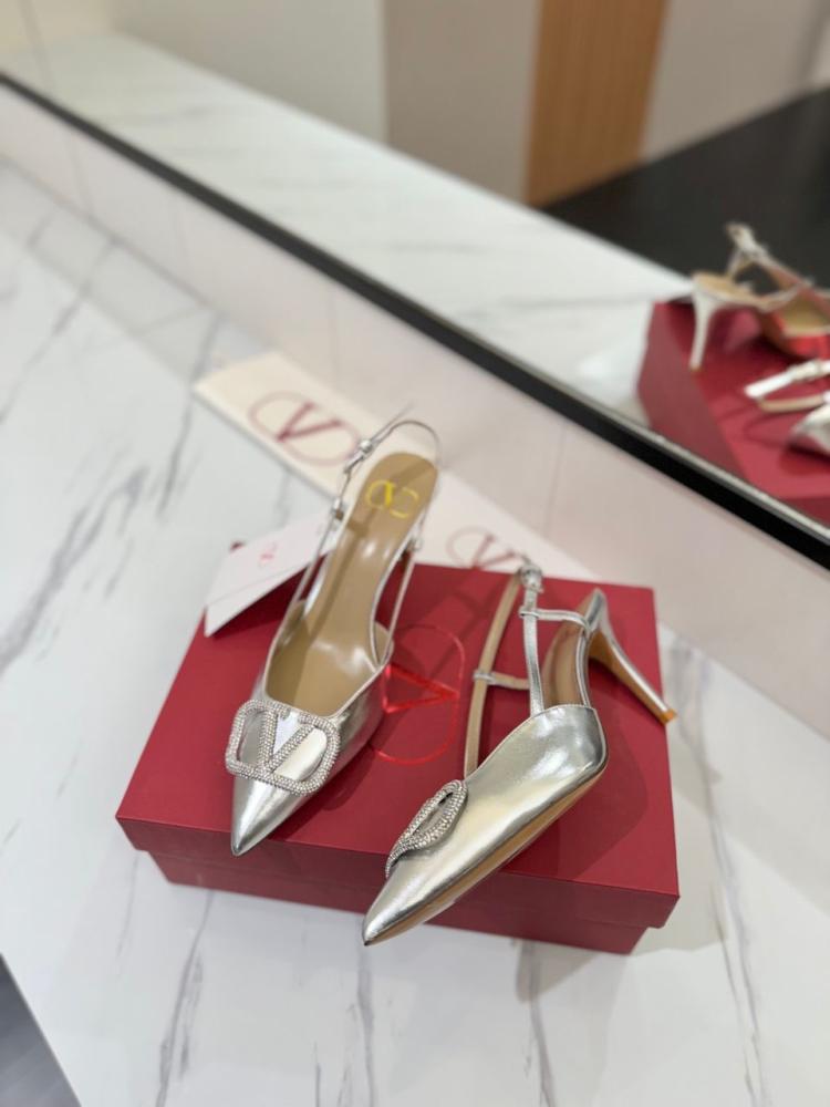 Valentino V logo Heel Silver