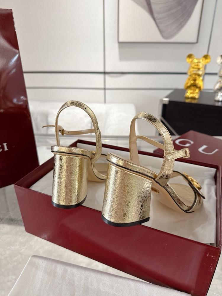 METALLIC LAMINATE LEATHER MID-HEEL SANDAL