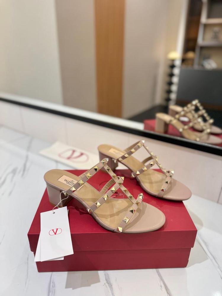 ROCKSTUD CALFSKIN LEATHER SLIDE SANDAL 60 MM Valentino