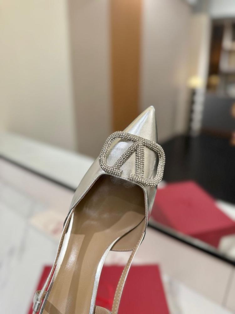Valentino V logo Heel Silver