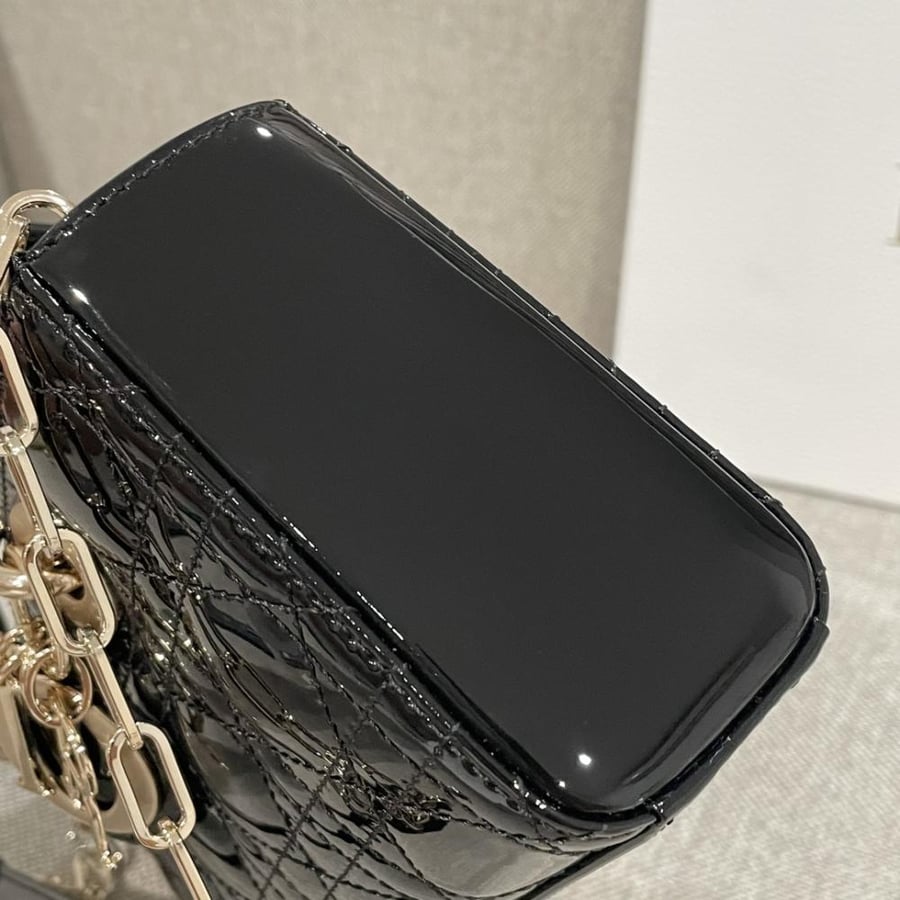 Small Lady D-Joy Bag Black Patent Cannage Calfskin