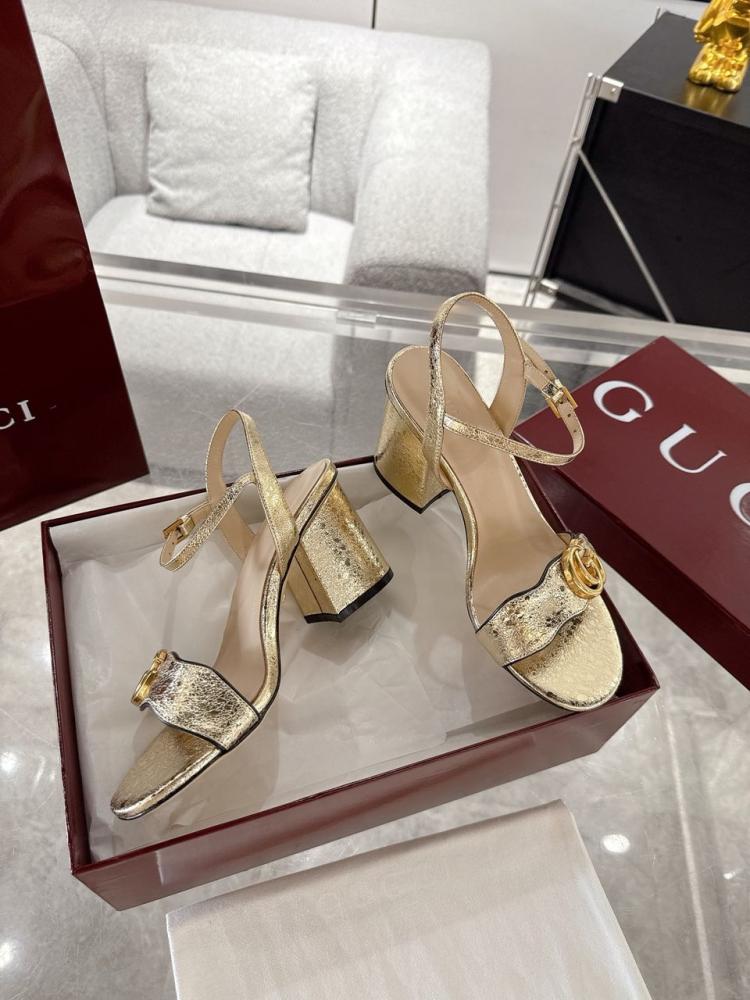 METALLIC LAMINATE LEATHER MID-HEEL SANDAL